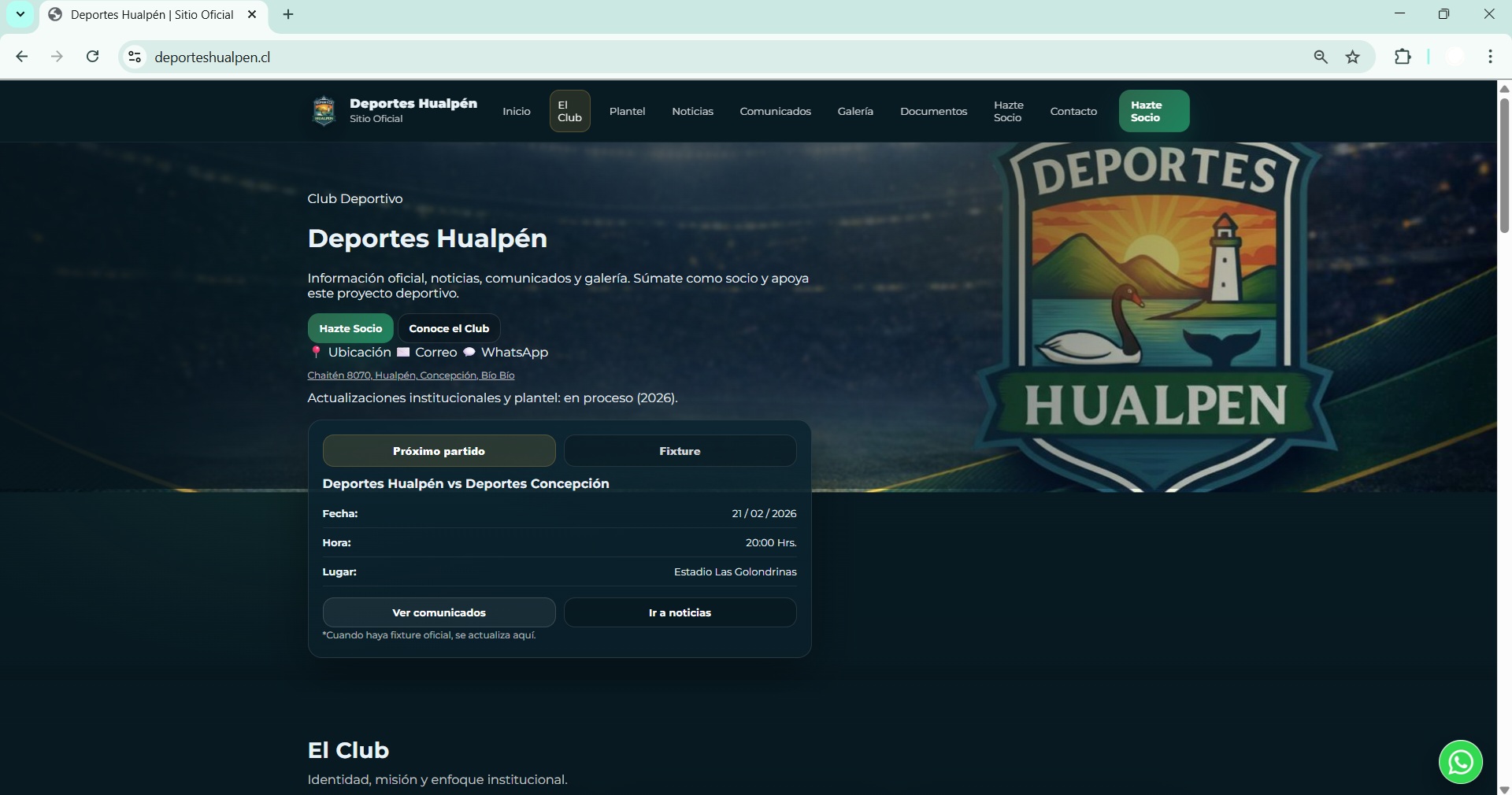 Sitio web Deportes Hualpén